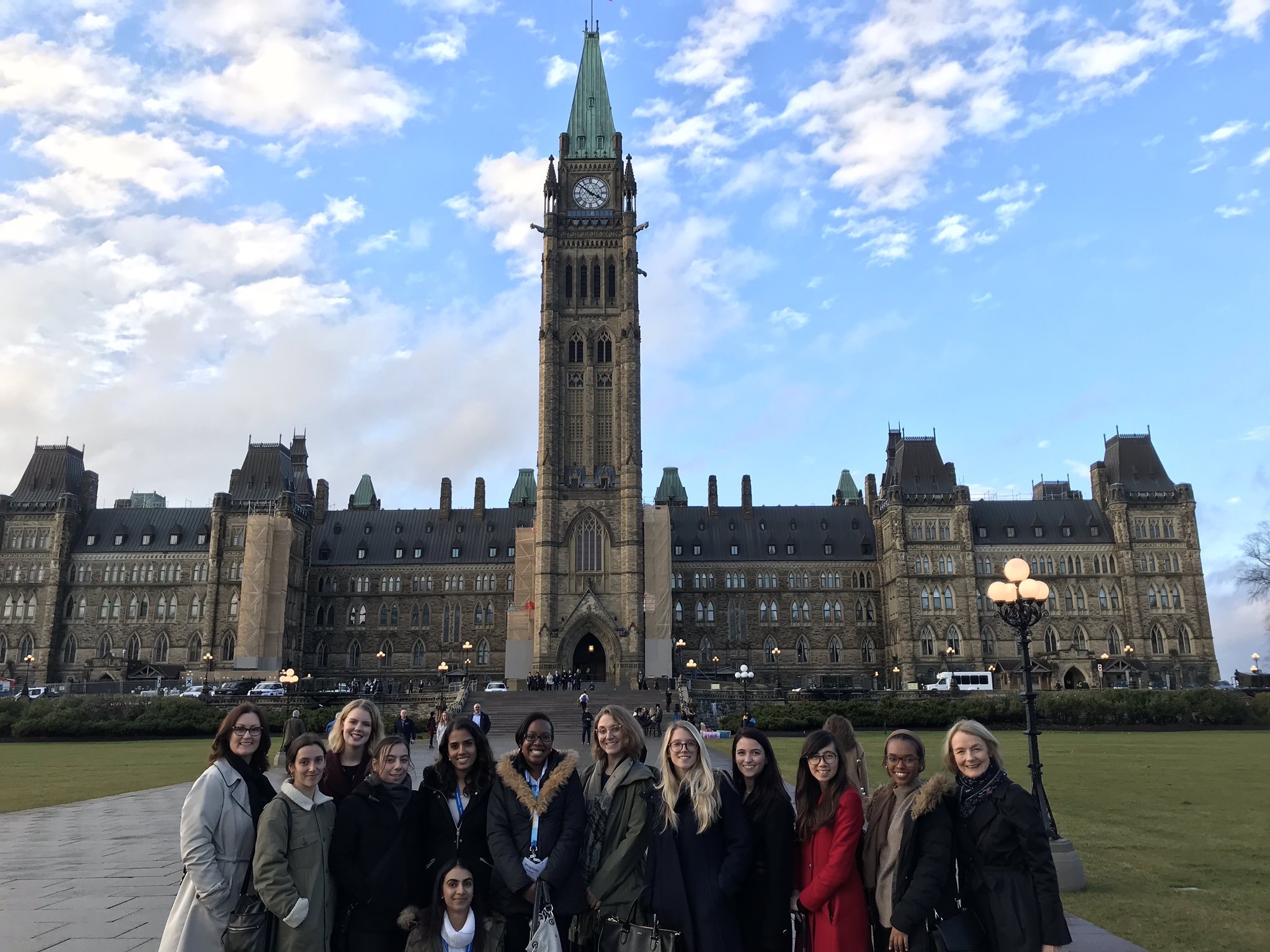 Group of ISS students at the Parliament buildings in Ottawa
